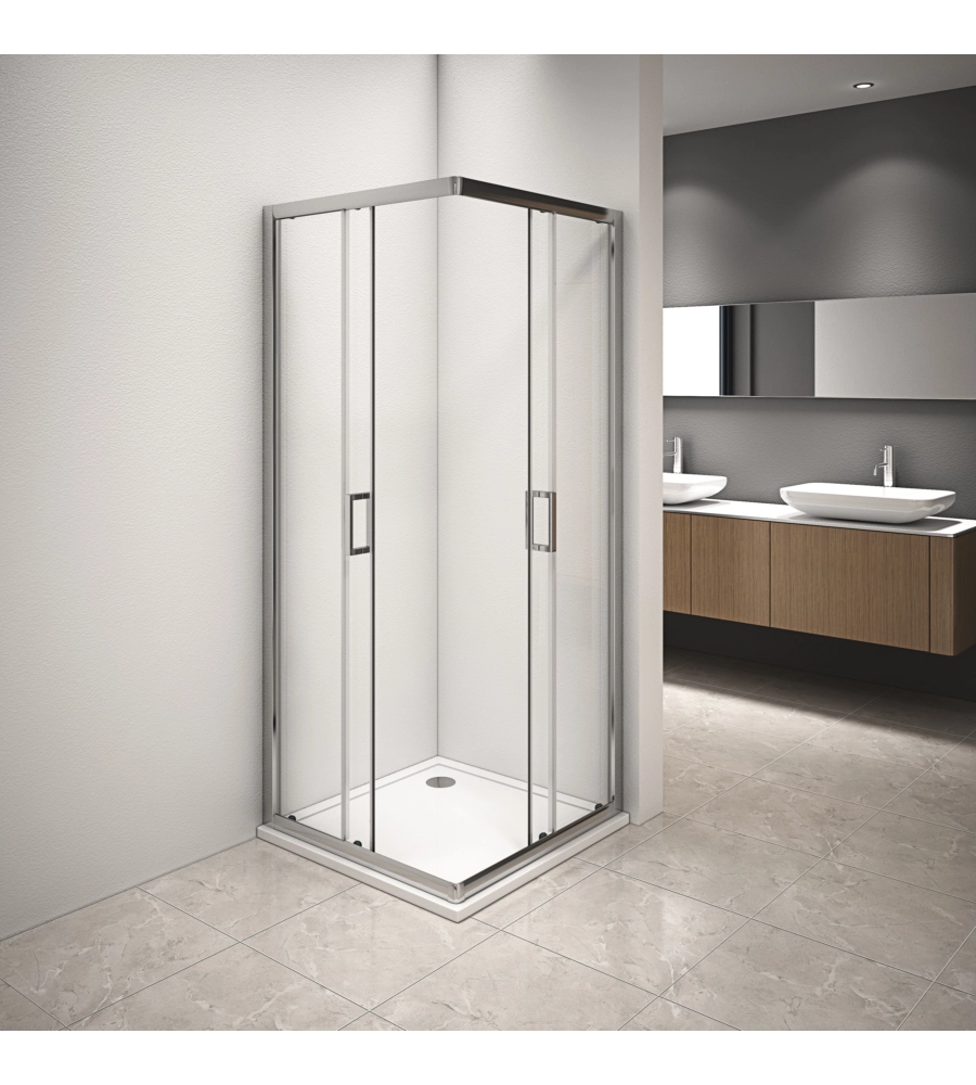 BOX DOCCIA ANGOLARE IN ALLUMINIO CON VETRO TRASPARENTE, 80X80X185 CM